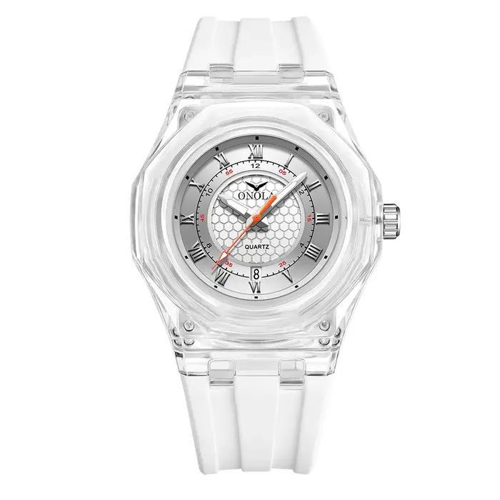 Mode Couple montre hommes et femmes marque ONOLA luxe étanche Transparent en plastique Silicone bande Quartz