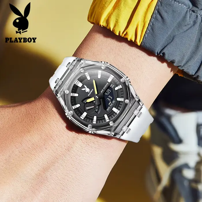 Montre électronique PLAYBOY 2066 élégante à affichage LED pour hommes résistante à l'eau pour aventures nocturnes et activités quotidiennes