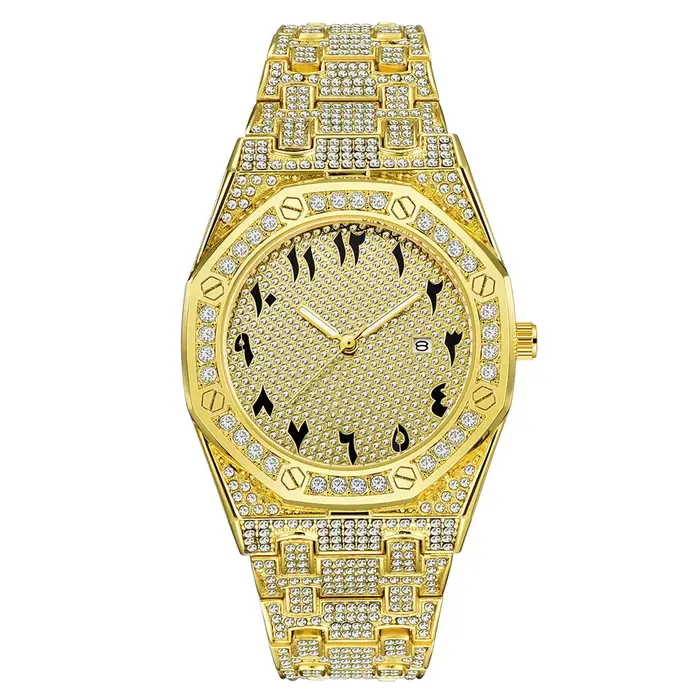 Montre-bracelet à quartz en diamant glacé pour hommes, Hip Hop, horloge masculine, marque supérieure