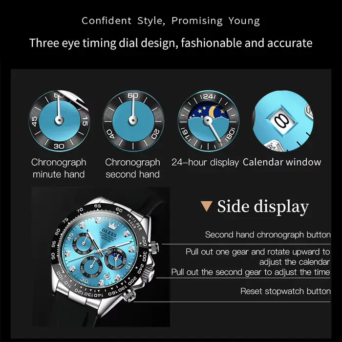 Montre en alliage avec bracelet silicone chronographe résistante à l'eau pour hommes occasions spéciales sportives et formelles