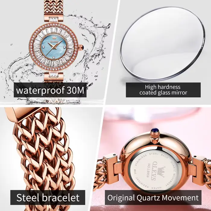 Montre Quartz Élégante en Acier Inoxydable avec Pièces de Diamant pour Femmes Occasions Spéciales