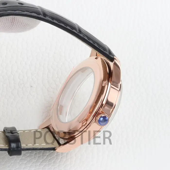 Boîtier pour homme en or rose 40 mm, verre bombé, acier inoxydable massif, pour mouvement Cocktail nh35/nh36/nh38, cadran 35 mm, bracelet en cuir 20 mm