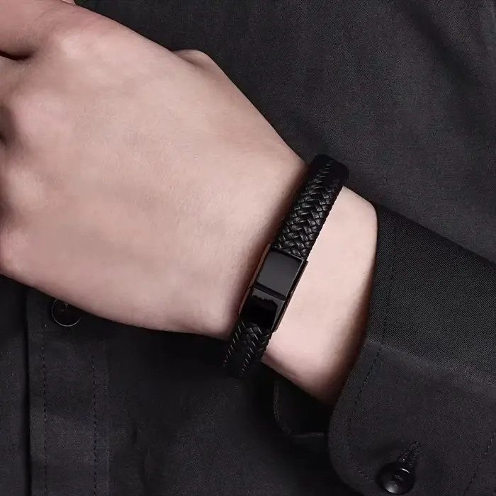 Bracelet classique en cuir noir pour hommes, bijoux à main, beau cadeau