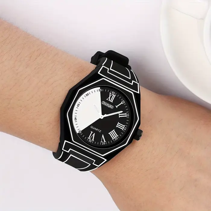 Montre Simple Mode Hommes Fonction Date Montre Bracelet Quartz Style Preppy Entrainement Electronique Bracelet Silicone Unisexe Occasions Spéciales