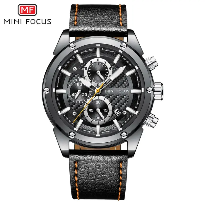 Montres de sport décontractées MINI FOCUS pour hommes, montre-bracelet en cuir militaire de luxe de marque haut de gamme, montre pour homme, chronographe tendance
