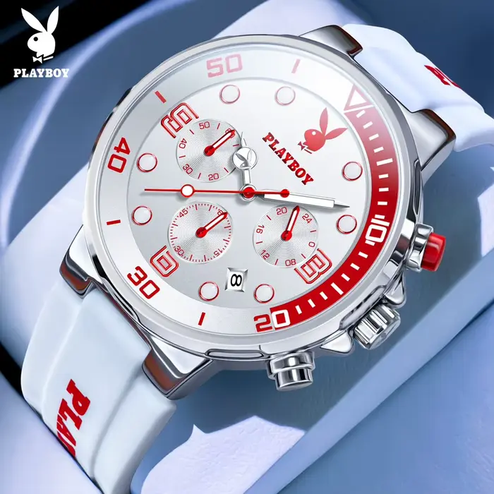 Montre Playboy homme quartz étanche chronographe bracelet silicone casual élégance sportive occasions spéciales