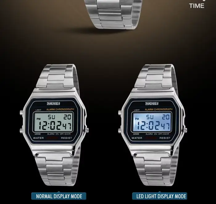 SKMEI-Montre rétro pour hommes d'affaires, électronique, étanche, à la mode, avec bande fine, numérique