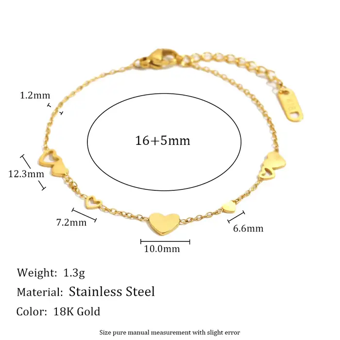 E.B.belle – Bracelet cœur lisse de Style minimaliste, en acier inoxydable 316L plaqué or 18 carats,