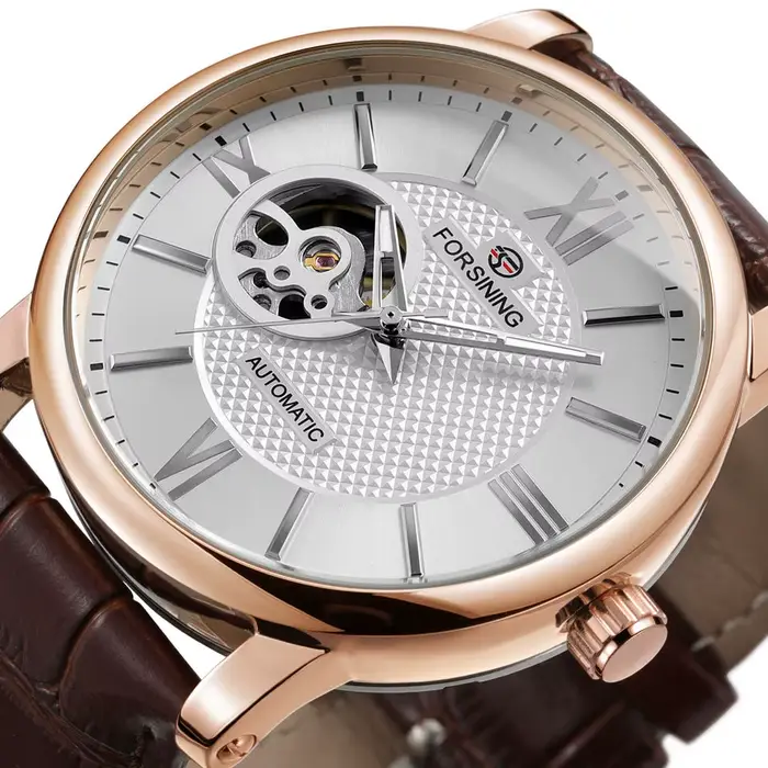 Montre Forsining Squelette Mécanique Hommes Cadran Bleu Cuir Affaires Automatique Luxe Nouvelle Occasions Spéciales