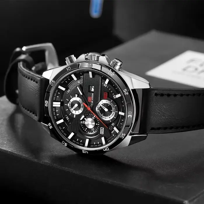 Montre en cuir noir Top marque Motorsport série Style mouvement à Quartz calendrier décoratif
