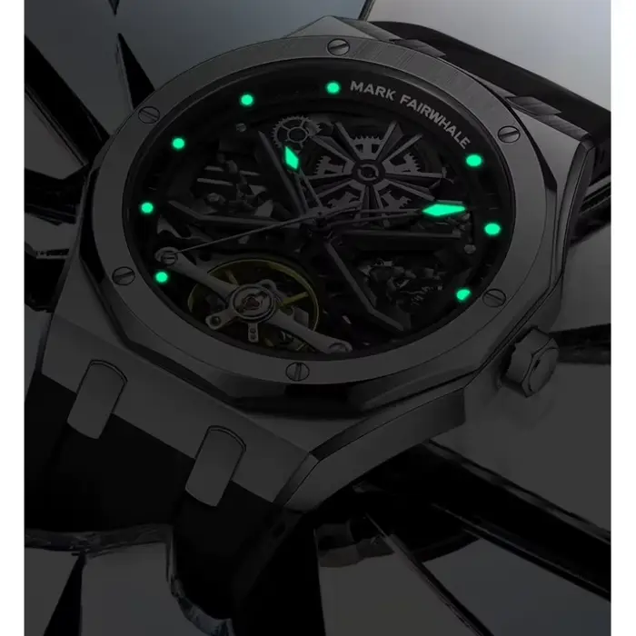 Mark FAIRWHALE Tourbillon mode montre pour hommes 6400 étanche lumineux bracelet en Silicone marque automatique montres mécaniques pour homme