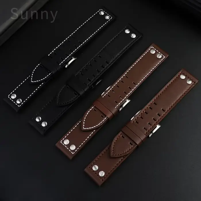 Bracelet de montre en cuir véritable pour hommes