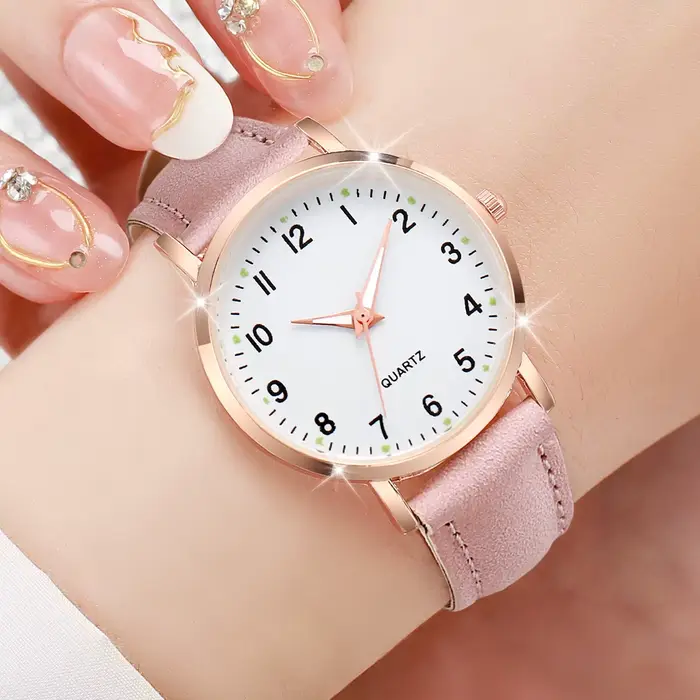 Montre à quartz avec bracelet en cuir pour femmes et filles