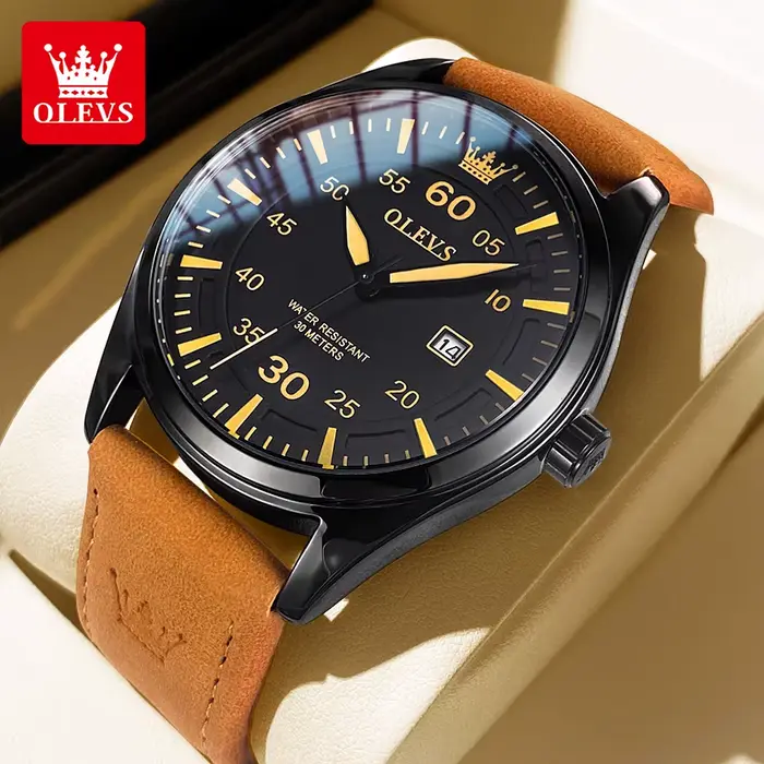 OLEVS 9962 montre à Quartz pour hommes bracelet en cuir Nubuck étanche calendrier lumineux montres p