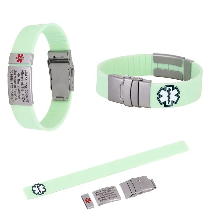 Bracelet d'alerte médicale personnalisé plaqué argent silicone ajustable pour homme femme sport sécurité urgences occasions spéciales