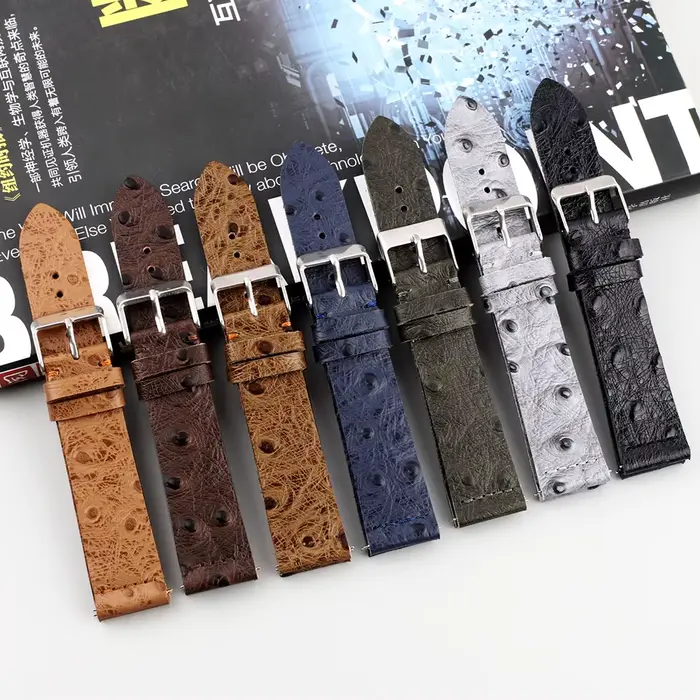 Bracelet de montre en cuir véritable à motif d'autruche