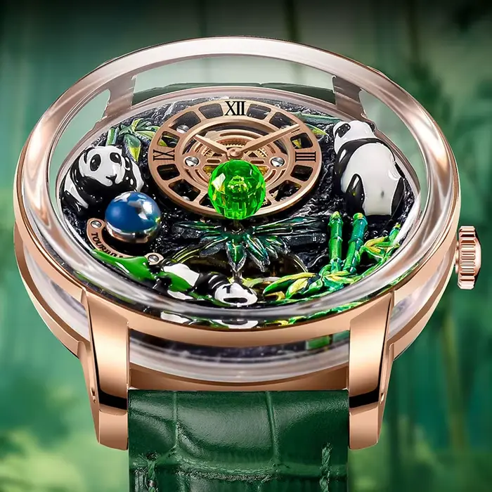 Montre mécanique PINDU avec cadran panda, bracelet en cuir, résistante à l'eau, pour hommes, mouvement automatique, style mode et décontracté, occasions spéciales