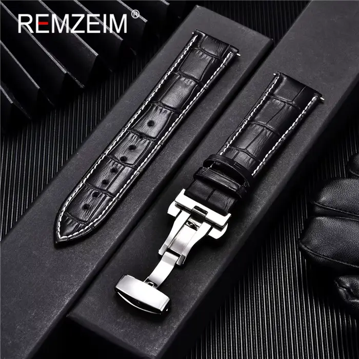 Bracelets de montre en cuir de veau véritable, remplacement d'affaires, 18mm, 20mm, 22mm, 24mm, avec