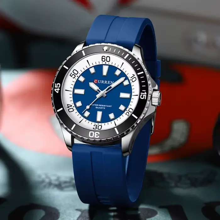 Montre Curren 8448 en Silicone Stylish pour Hommes Femmes Occasions Spéciales Étanches Quartz Rondes