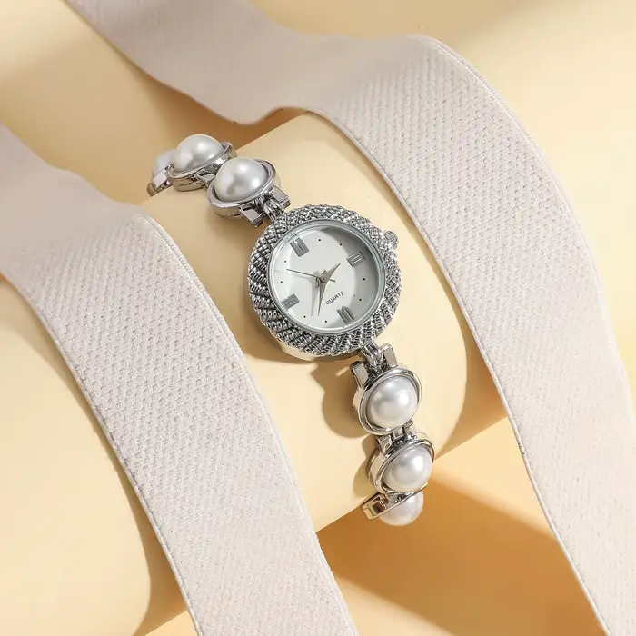 Nouvelle Montre Bracelet Élégante en Perles pour Femme, Montre-Bracelet à Quartz de Luxe Polyvalente