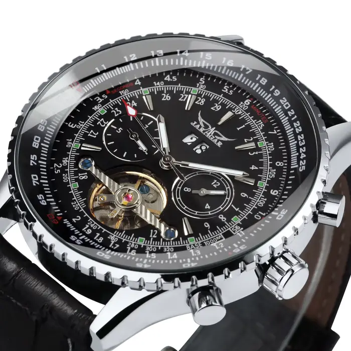 JARAGAR Tourbillon montre automatique pour hommes multifonction sous-cadrans sport militaire montres mécaniques bracelet en cuir de luxe nouveau