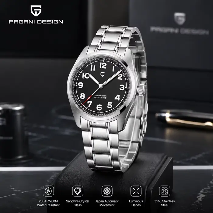 Montre automatique Pagani Design avec mouvement NH35 et verre saphir pour hommes affaires et détente occasions spéciales