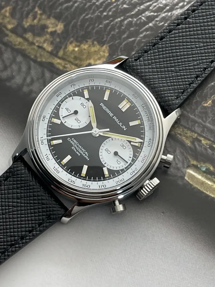 PIERRE PAULIN rétro années 70 Vintage Panda Style chronographe mécanique hommes complicé 38MM bleu l