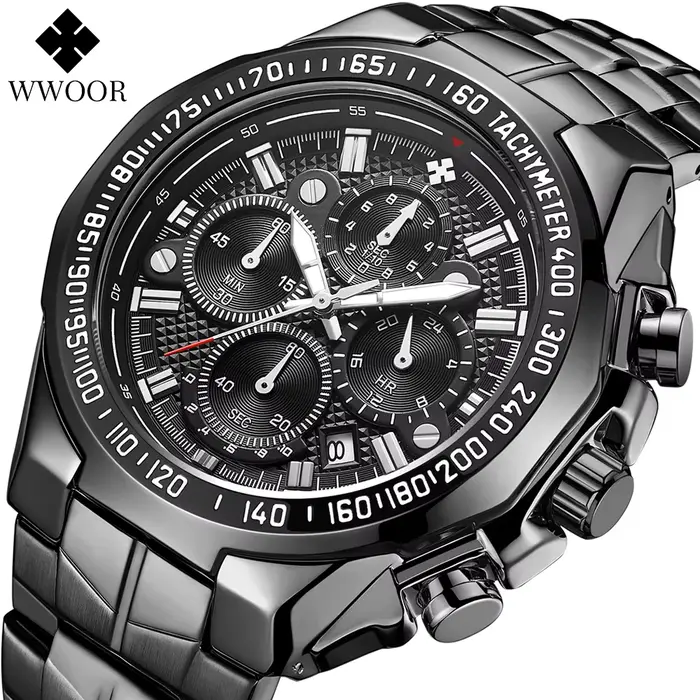 Montre-bracelet de sport à quartz en acier inoxydable étanche pour hommes