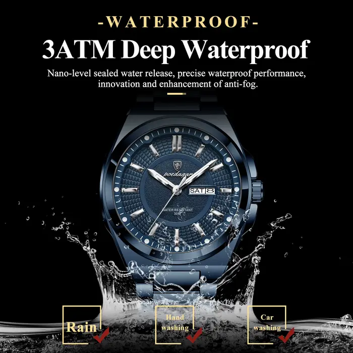 POEDAGAR Sport Original hommes horloge Quartz Date semaine luxe homme montre-bracelet étanche lumineux en acier