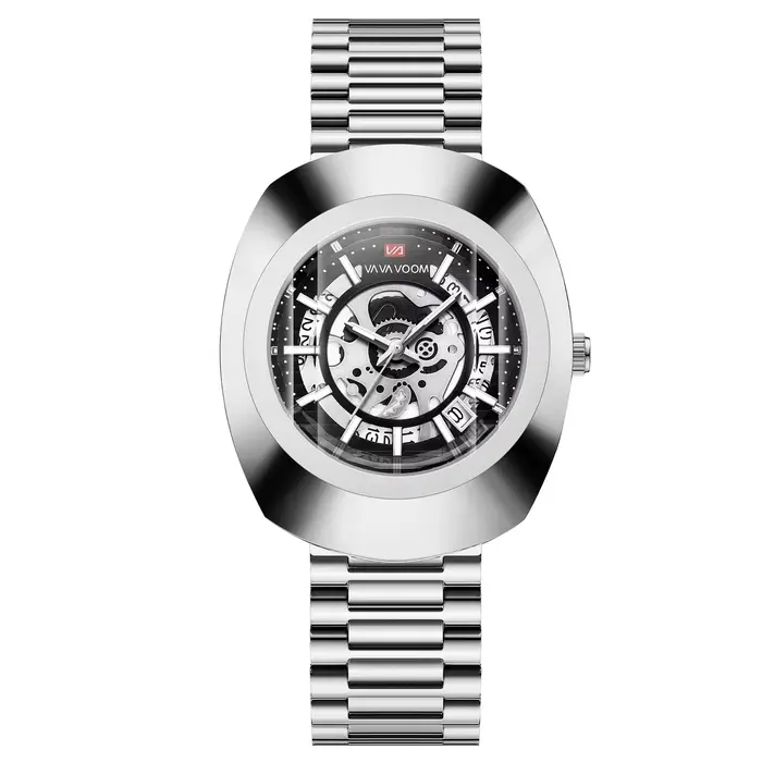 VA VA VOOM 2514 Reloj Hombre mode montre de luxe bande d'acier calendrier creux étanche montre à Qua