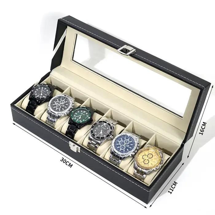 Boîte de montre en cuir PU noir