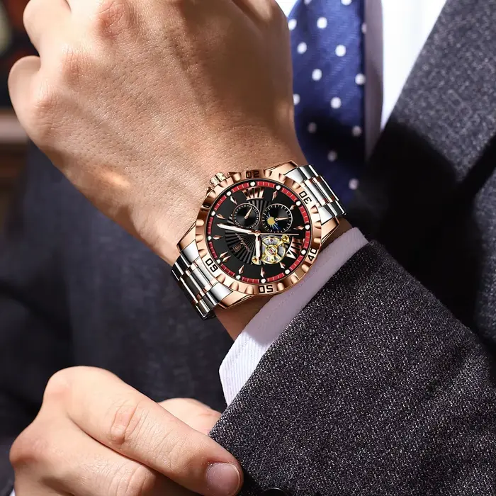 Montre POEDAGAR automatique avec tourbillon et squelette pour hommes résistante à l'eau pour diverses occasions