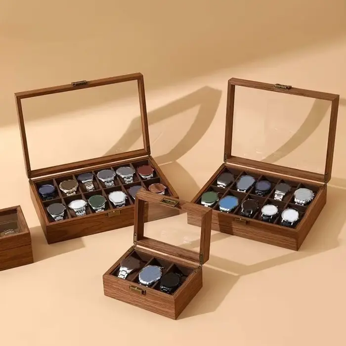 Boîte de rangement de montre en bois de noyer