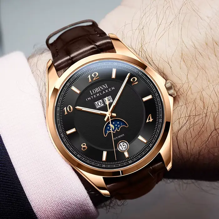 LOBINNI 40mm montres pour hommes mécanique haut de gamme calendrier Date luxe saphir cristal verre montre automatique