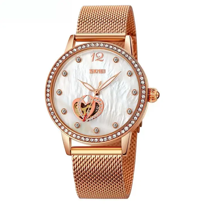 Montre mécanique automatique en strass pour femmes, étanche, lumineuse, en acier inoxydable, avec lu