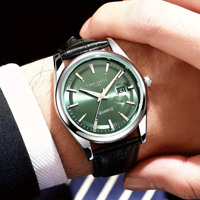 CHRONOS hommes montre-bracelet à Quartz classique avec calendrier cadran lumineux bracelet en cuir décontracté affaires loisirs montres de sport de plein air