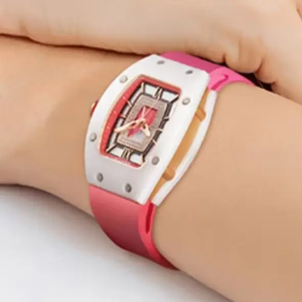 BONEST GATTI femmes montre automatique de luxe dames 32mm Tonneau mécanique montre-bracelet saphir fluororubber bracelet papillon fermoir