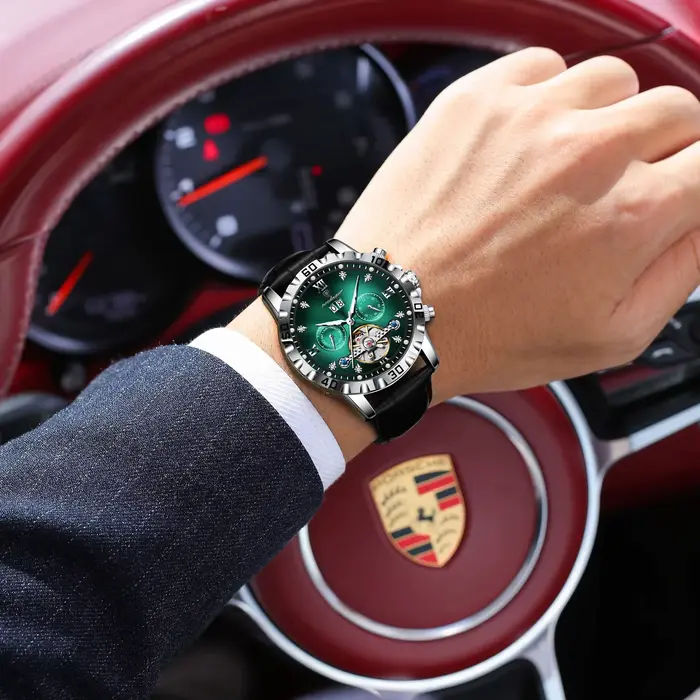 POEDAGAR Top luxe hommes montres Original mécanique en cuir