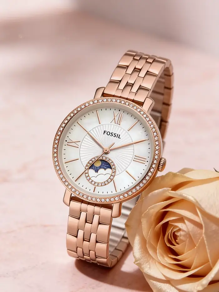 Montre Fossil ES5165 or rose acier inoxydable multifonction résistante à l'eau pour femmes occasions spéciales élégante