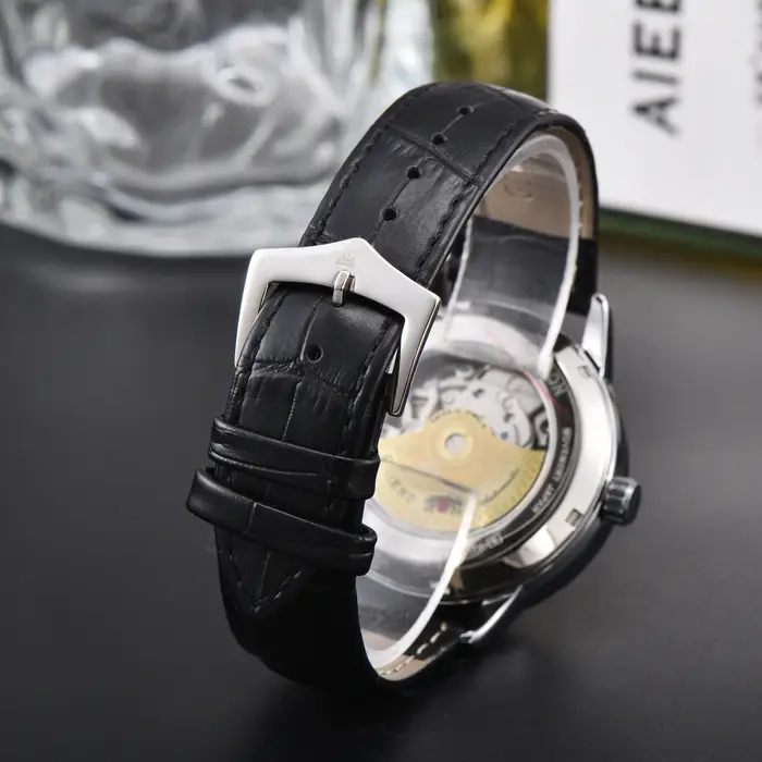 Orient Sun & Moon – montre automatique semi-squelette pour hommes, cadran blanc, bracelet en cuir no