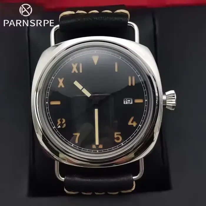 PARNSRPE Montre automatique à cadran noir, résistante à l'eau, montre mécanique vintage pour homme a