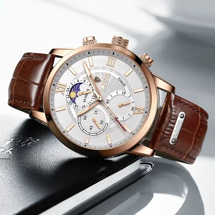LIGE mode 24 heures Phase de lune montre hommes Sport de plein air