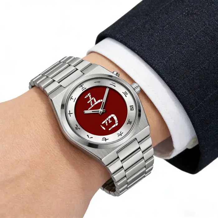 Montre à cadran caractères chinois quartz bracelet acier inoxydable homme usage quotidien élégante minimaliste décontractée