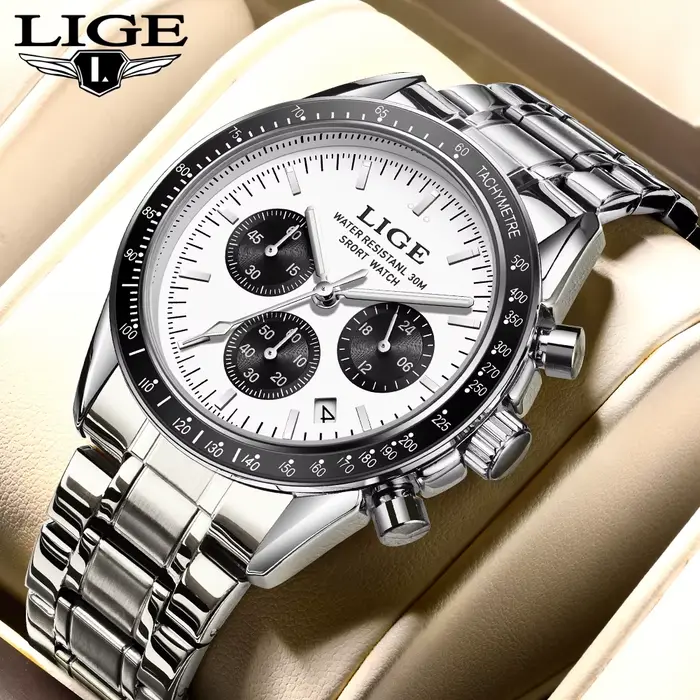 Montre à quartz étanche en acier inoxydable pour homme