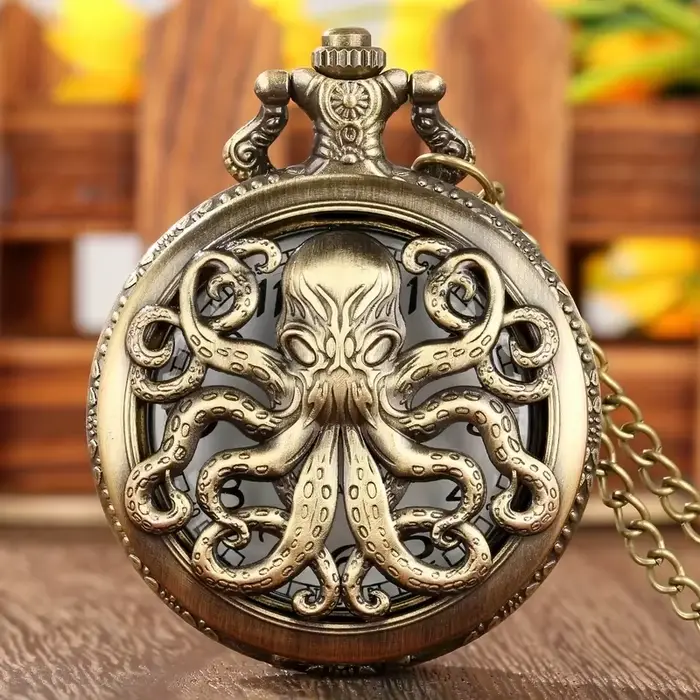 Montre de poche en bronze octopus style antique chronographe cadeau pour hommes et garçons occassions spéciales