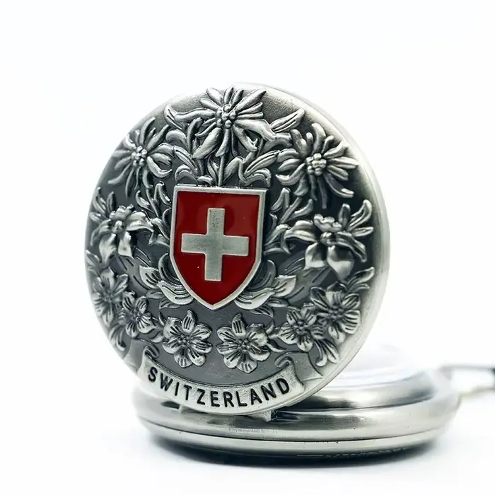 Classique suisse croix rouge creux mécanique montre de poche main vent Fob montres de haute qualité hommes femmes