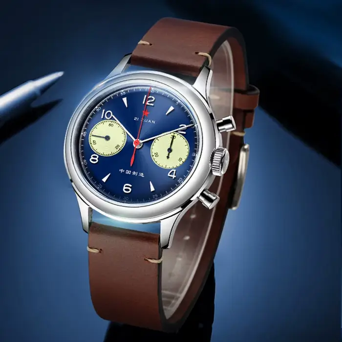Montre à remontage manuel vintage Red Star pour homme, chronographe, mouvement de la mer, acrylique, saphir, bleu profond, horloge pilote avec col de cygne, 1963 occasion spéciale