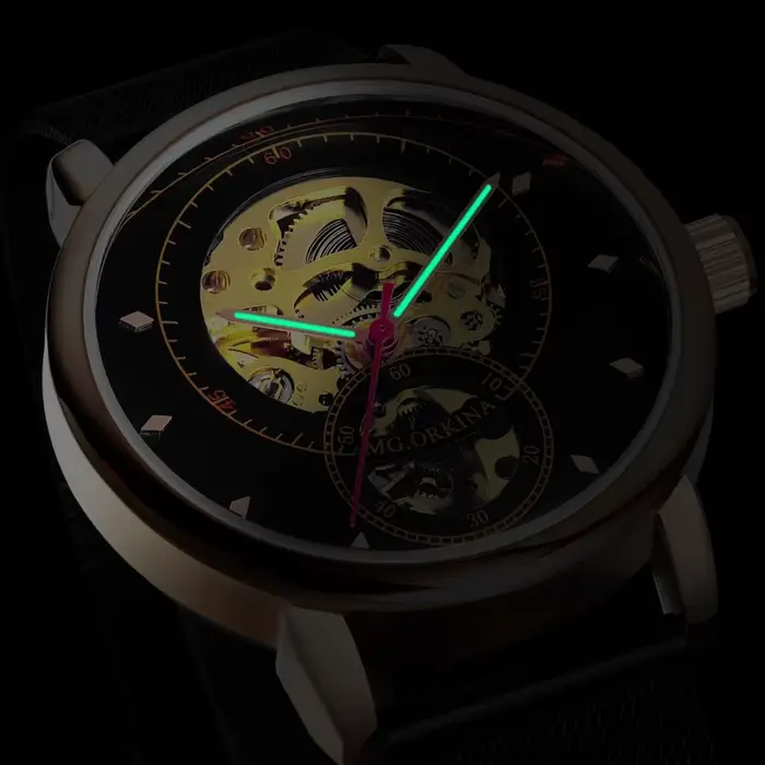 Montre Mécanique MG.ORKINA Boîtier Or Rose Squelette Hommes Bracelet Acier Inoxydable Occasions Spéciales
