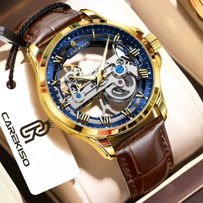 Montre homme automatique CAREKISO avec tourbillon creux et style décontracté pour homme, résistante à l'eau, élégante et pratique pour diverses occasions