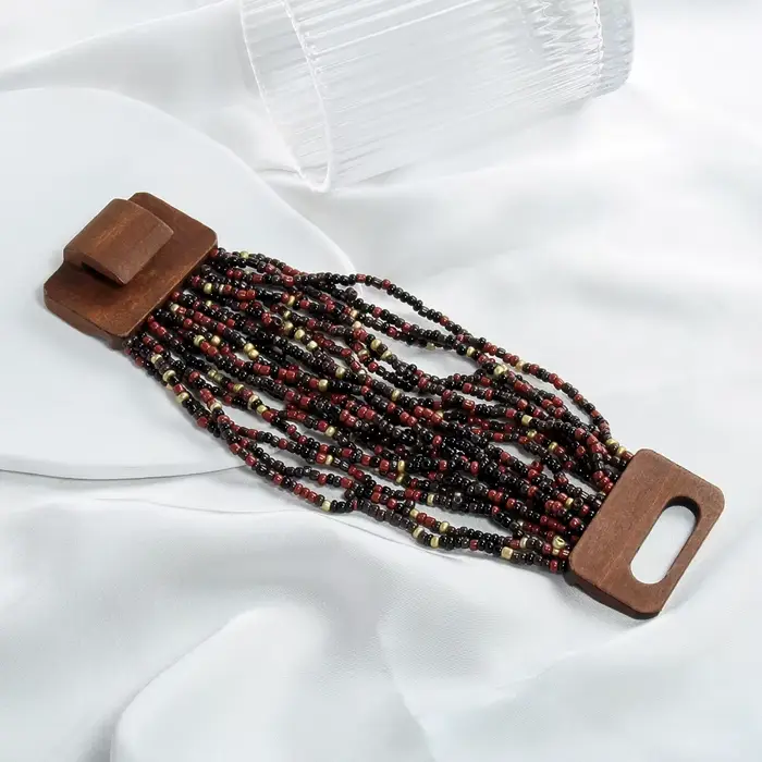 Bracelet géométrique en bois pour femmes, nouvelle collection, perles de riz multicouches, style boh